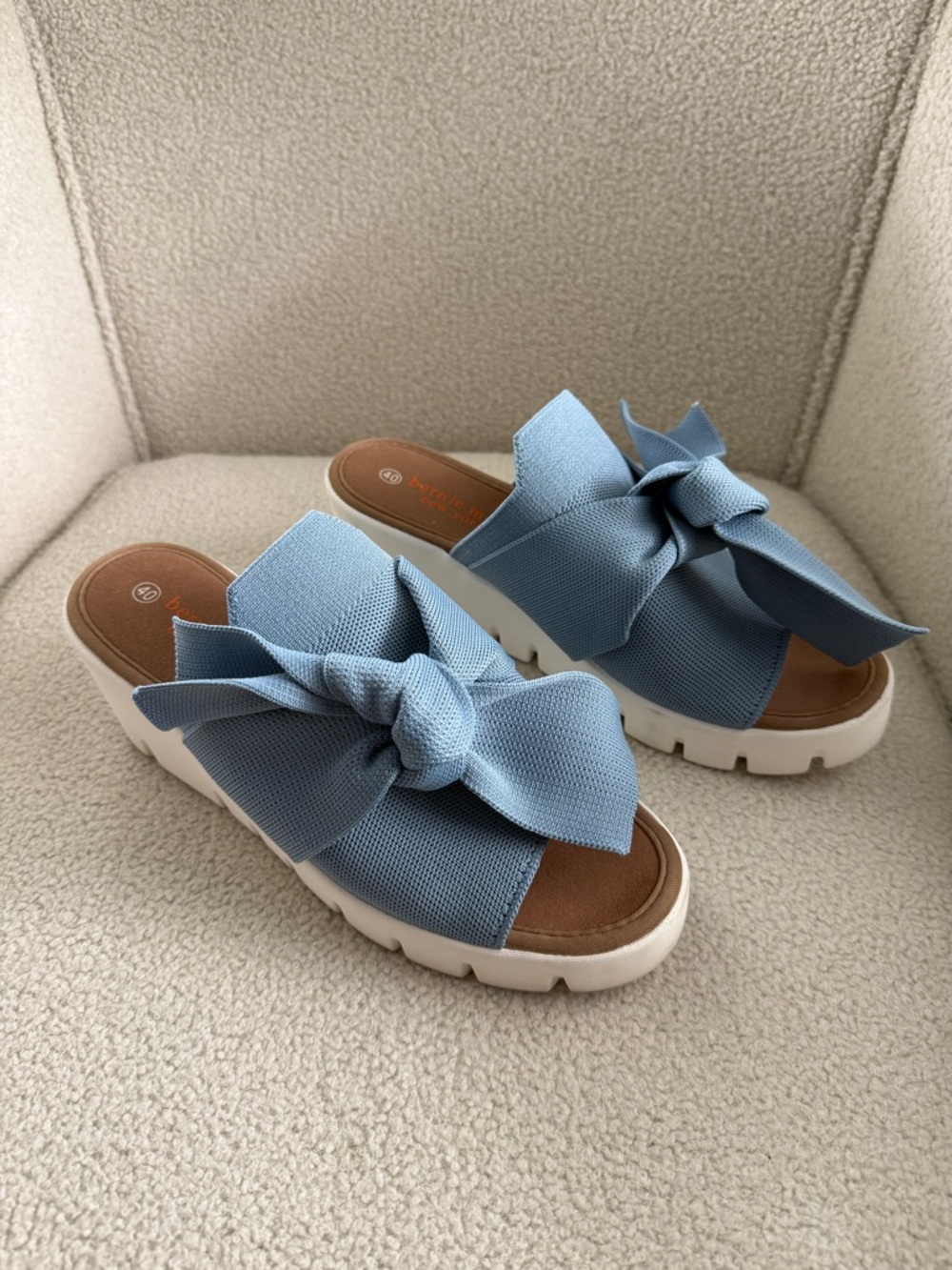 Women’s Light Blue Memory Foam Bow Slide Sandals